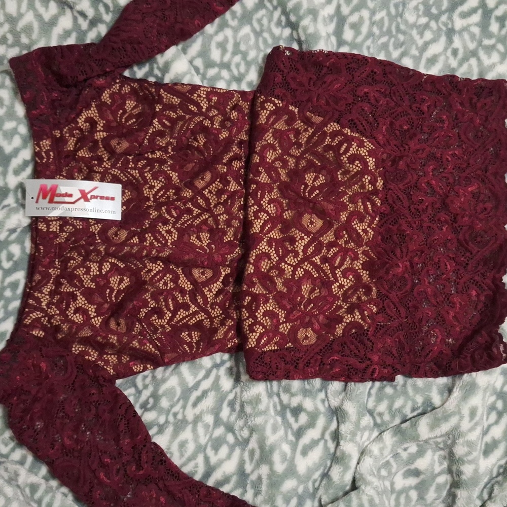 Burgundy Crochet Midi-Short Dress